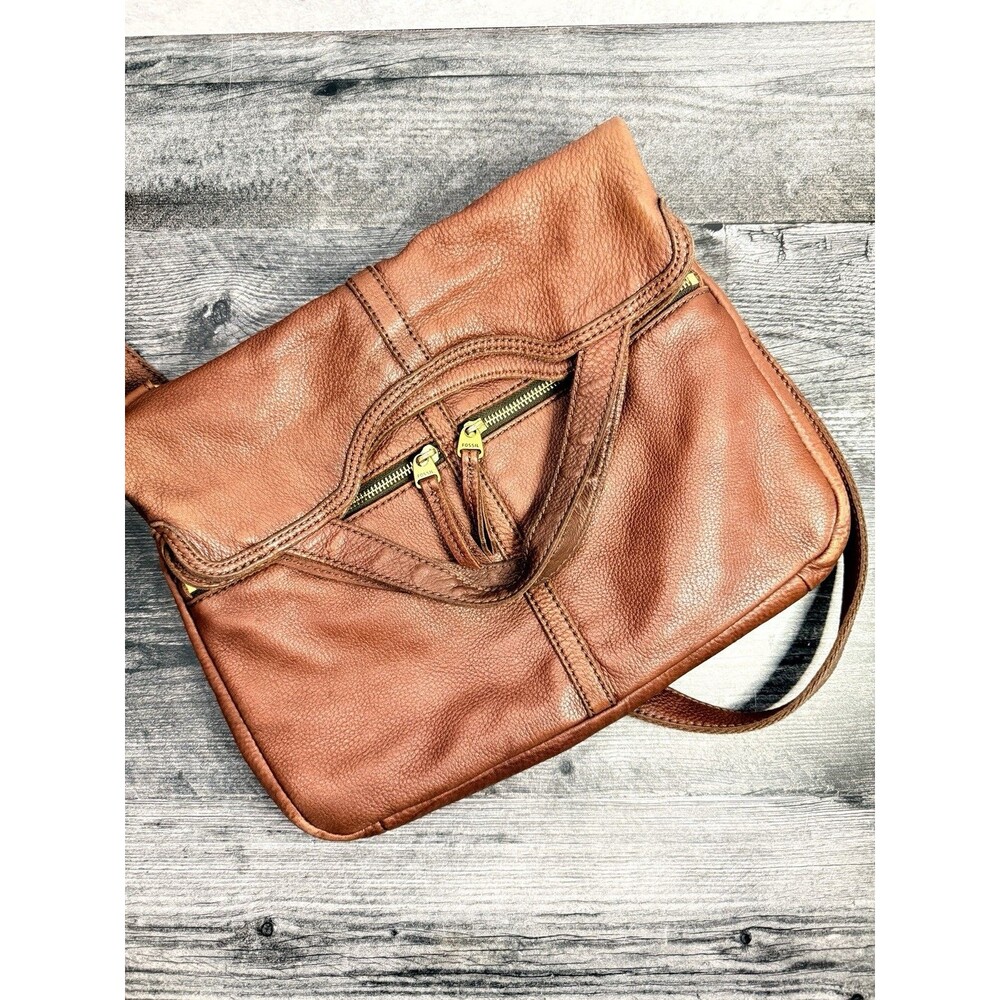 Fossil Erin Foldover Brown Women's Leather Crossbody Bag - Picture 7 of 10